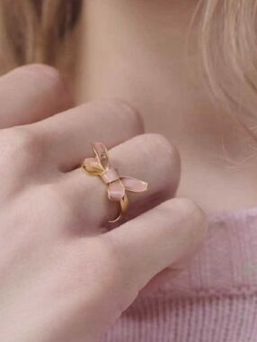 Dior Gold Bow Ring with Soft Pink Enamel